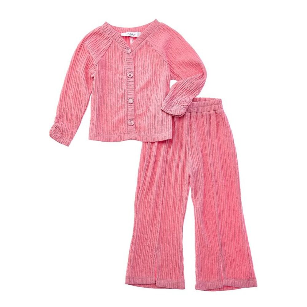 Marion Girls  2Pc Crinkle Plisse Top & Pant Set